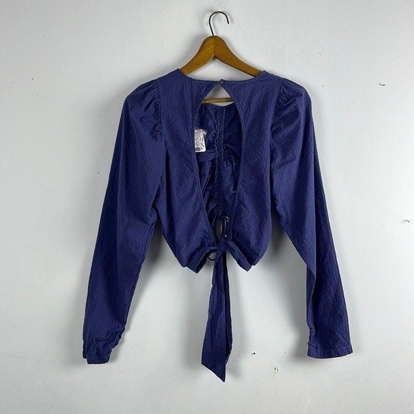 Navy Blue Ruched Open-Back Top - Picture 6 of 9